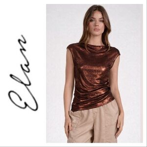 NWT Elan Katie Scoop Back Metallic Top in Metallic Brown Size Small